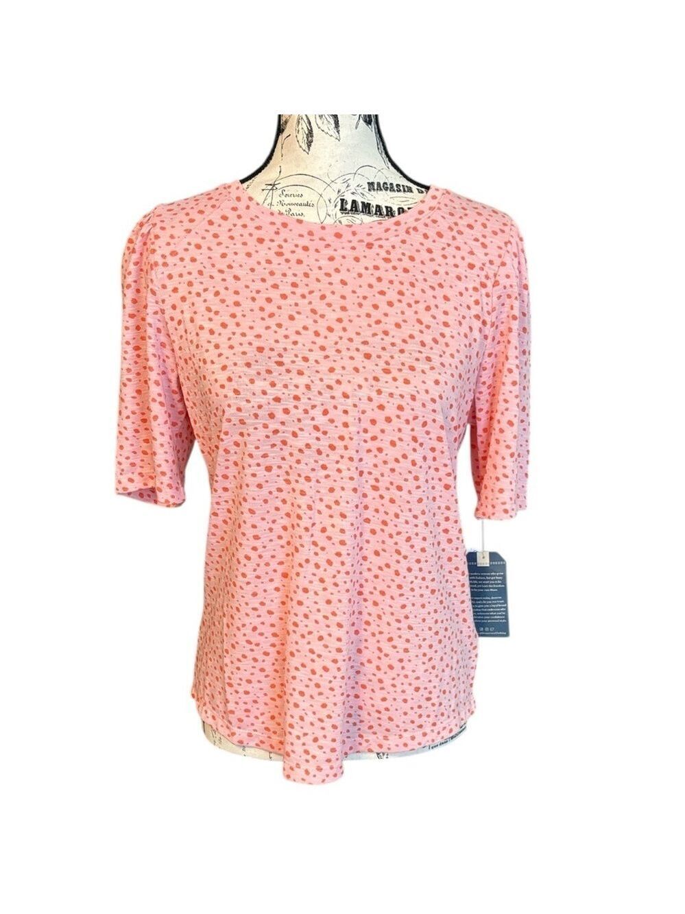 Democracy Polka Dot Short Sleeve Top Pink and Orange Size M New